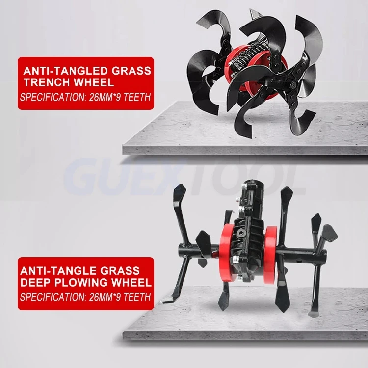 2025년형 정원 도구 브러시 커터 잔디 휠 미니 경운기 부품 정원 경운기 풀림 휠 깊은 경작 휠 트렌칭 나이프