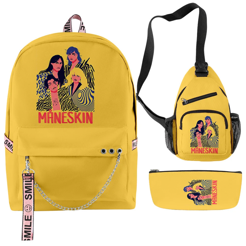 Harajuku baru keren Maneskin 3D cetak 3 pcs/Set tas sekolah multifungsi tas punggung perjalanan tas dada kotak pensil