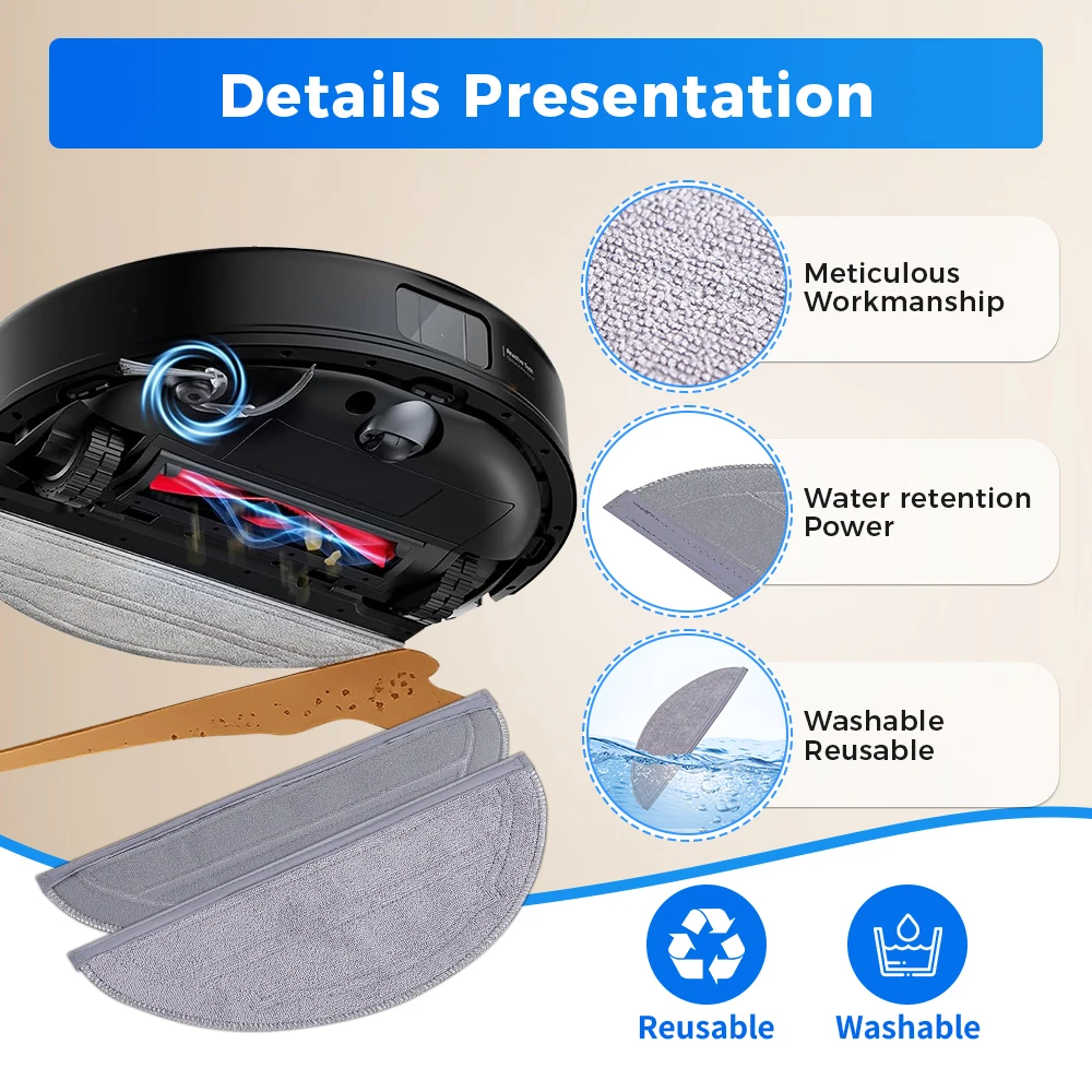 Mop Cloths for Roborock Q10 S5 Q10 S5+ Q10 VF Q10 VF+ Q10V Q10V+ S8 Pro S8 Pro+ Washable Mop Wipeds Pad Replacement Part
