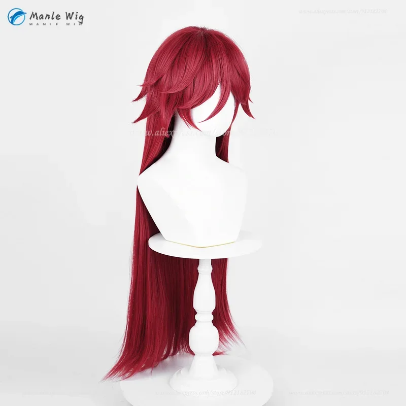 Grelle Sutcliff Parrucche Cosplay Anime 90 cm Parrucca lunga rosso scuro Capelli sintetici resistenti al calore Parrucche per giochi di ruolo di Halloween Protezione per parrucca