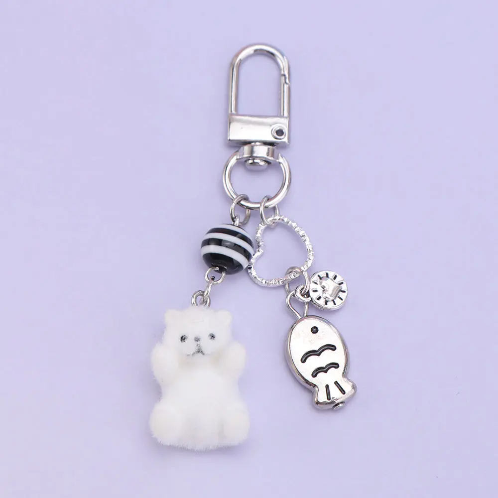 New Cute Design Flocking Keychain Soft Animal Cartoon Keyring Pendant Car Key Holder Fashion Accessory