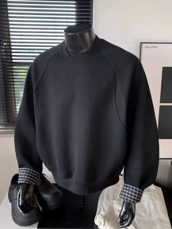 

Large Size 300 Pou Baseball Collar Deconstructed Patchwork Hoodie ex Spring Autumn Loose Long Sve Top irt 2