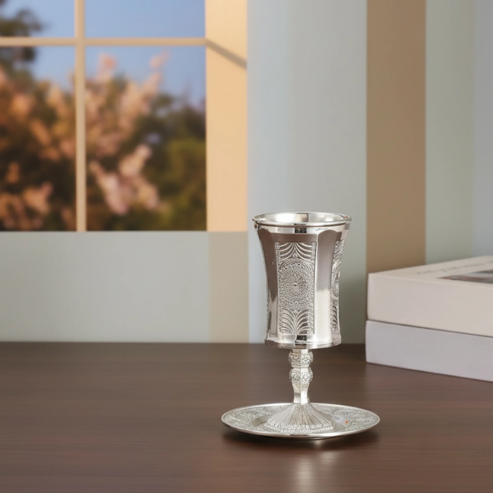 Cup and Saucer Set Reflective Goblet with Saucer Chalice Elegant Vessel Decorative for Hosts, Tea Parties, Home Entertaining