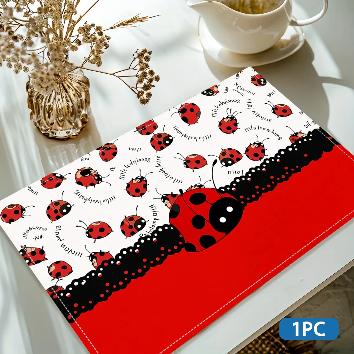 8/4/6 Ladybug Placemats Set of 4 Cute Insect Linen Table Mats Farmhouse Kitchen Decor