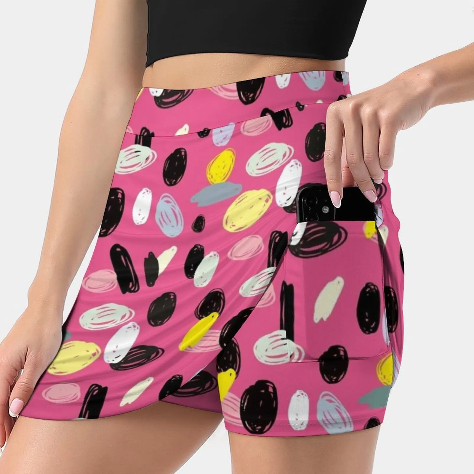 Pink Sea Shore Women's skirt Mini Skirts A Line Skirt With Hide Pocket Doodle Sketch Sketching Graphic Ink Inkpen Linedrawing