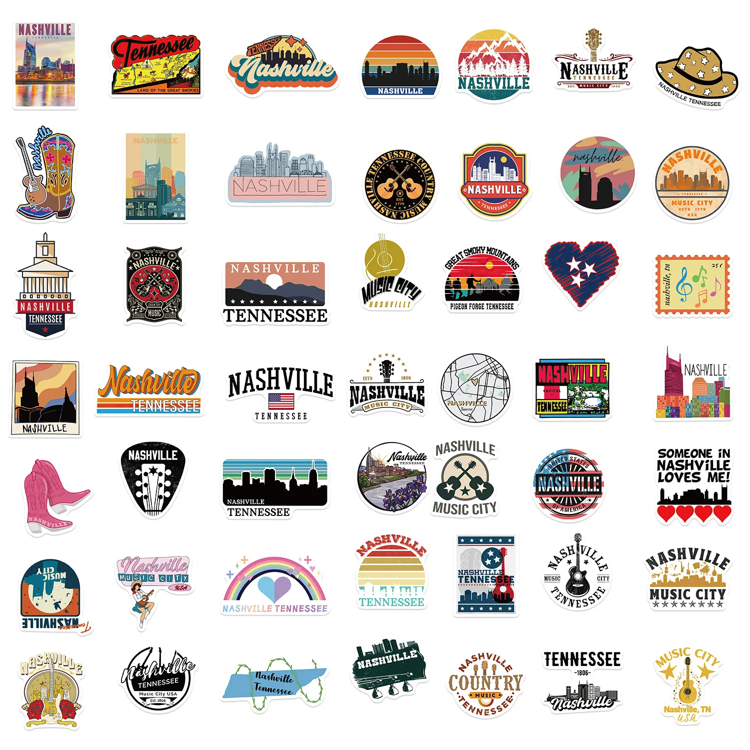 10/30/50 قطعة ناشفيل تينيسي ملصقات الكرتون مشهد السفر الكتابة على الجدران مدينة الديكور DIY بها بنفسك الاطفال اللعب الهاتف المحمول الغيتار سيارة #5