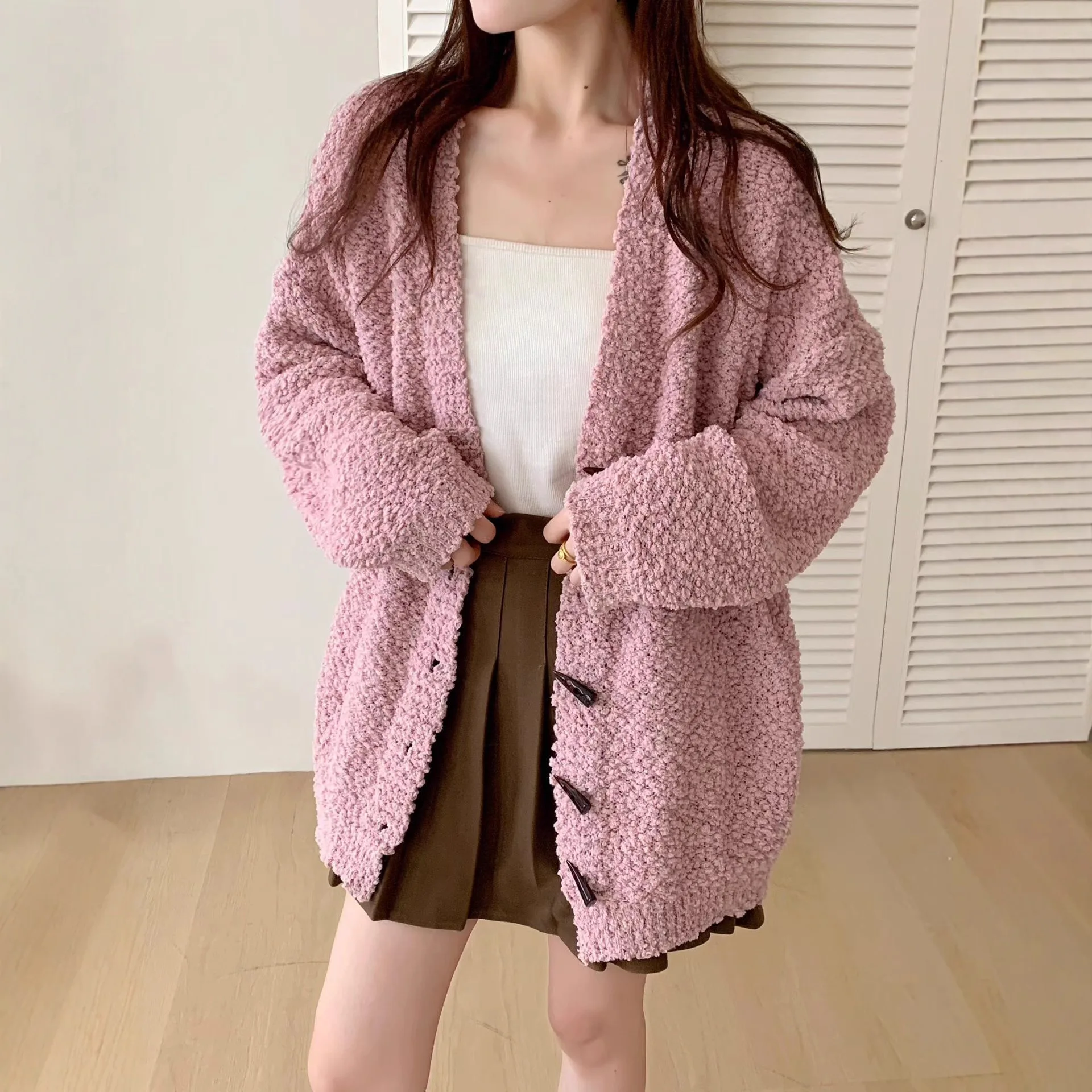 

Женский пуловер, джемперы, вязаный кардиган, свитера с v-образным вырезом и длинными рукавами, однобортный свободный повседневный осень-зима 2025