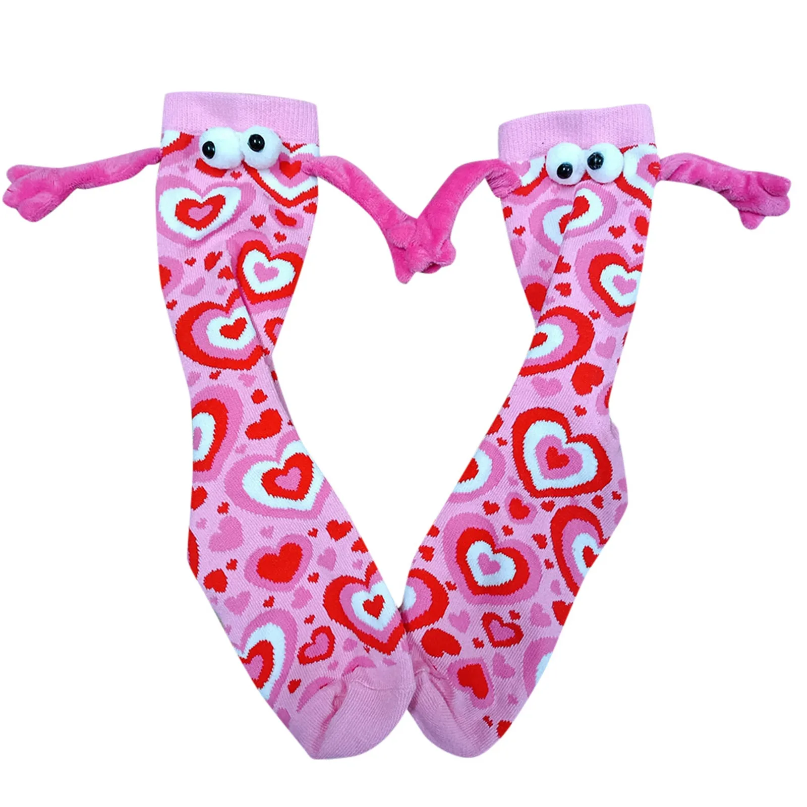 Valentine'S Day New Couple Love Heart Magnet Iron Sucker Holding Hands Socks Mid-Calf Socks Anime Funny Y2k Kawaii Cotton Socks