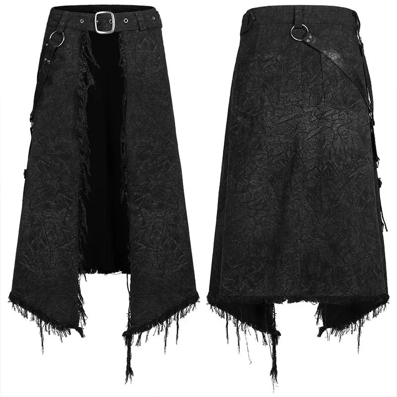 PUNK RAVE heren gothic donker getextureerde bedrukte stijlvolle kilt versierd die afneembare lederen lus party club heren rokken broek