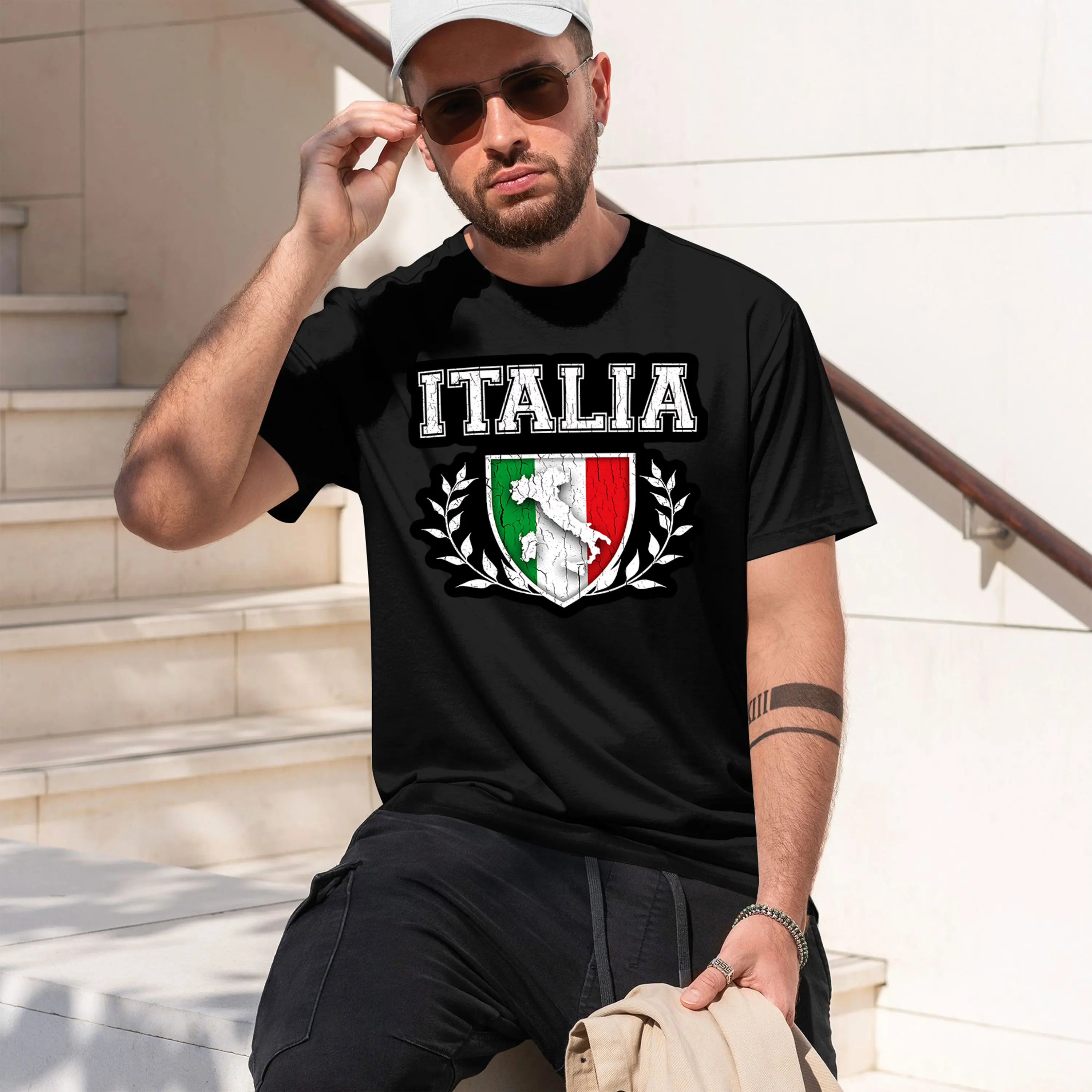 Italia Sun with Italian Flag Laurel Wreath Print Maine Washable Golf Fishing 2026 New Model Men’s Short-sleeve crewneck T-Shirt
