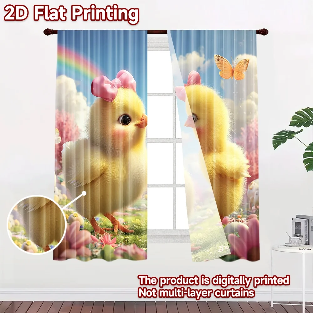 2D flat printing 2pcs Curtains Cute Chicks Pink Bows Digital Printed Polyester Drapes Birthday Party for Indoor Celebrations