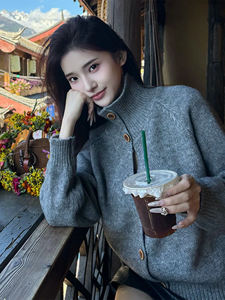 Retro gebreide trui jas dames herfst winter zachte luie Sle losse pasvorm Koreaanse Faion casual ronde Ne enkele knop