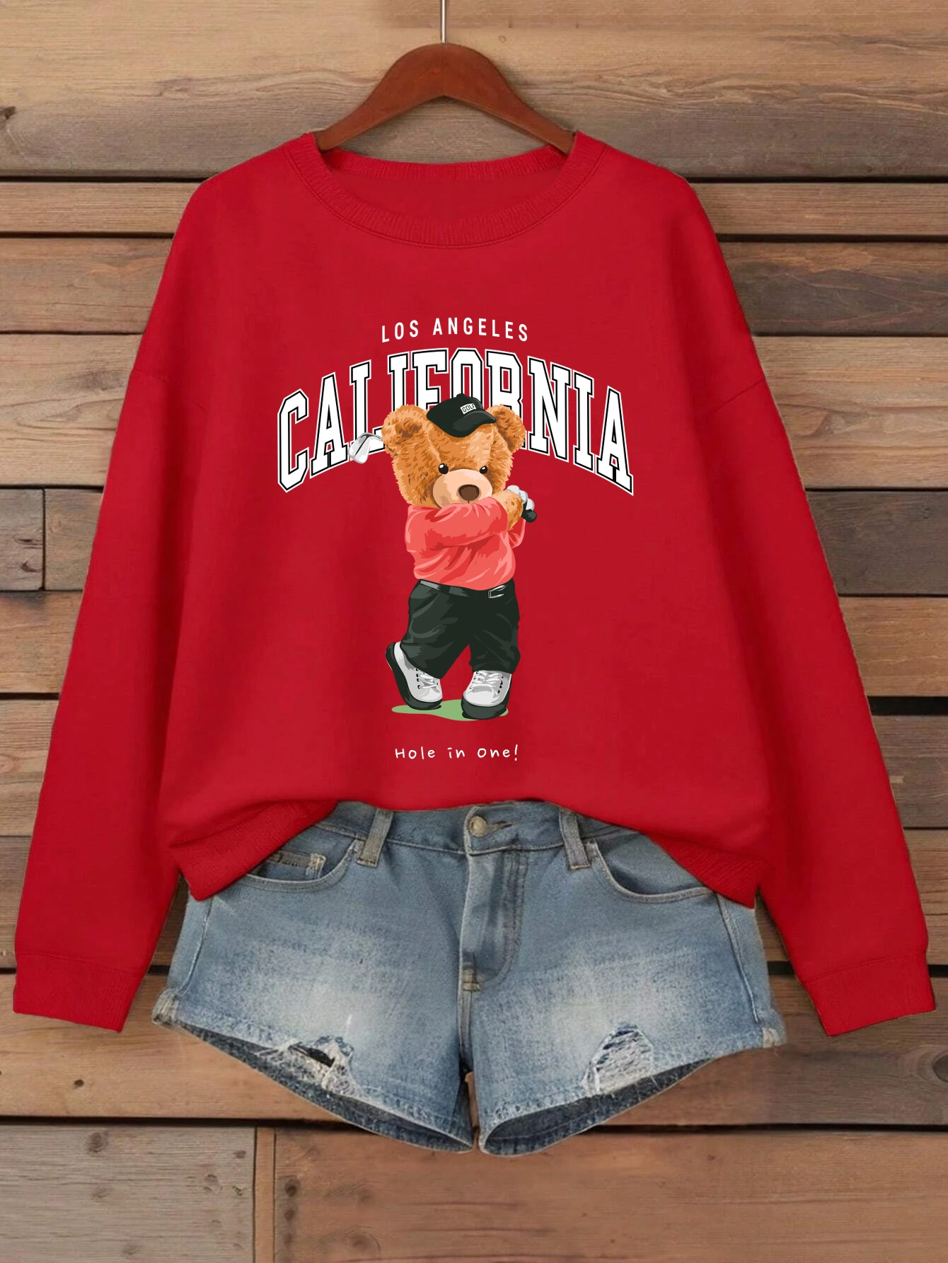 Oso jugando Golf lindos dibujos animados impresión mujeres jerseys Hip Hop Casual sudaderas otoño ropa deportiva suelta ropa de lana