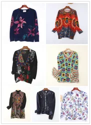 Foreign trade tail single Spanish retro print turtleneck wine red long-sleeved knitted sweater