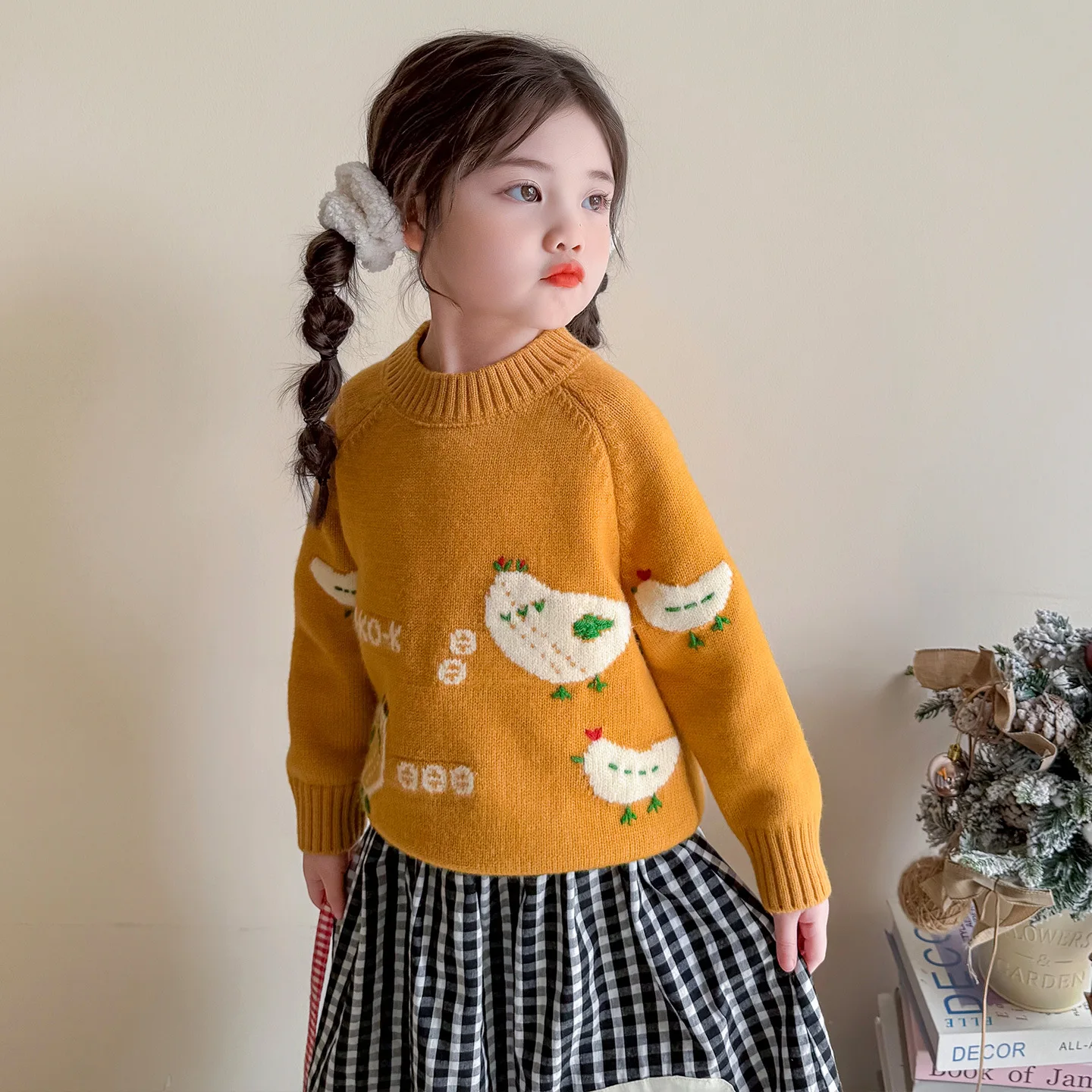 

New Winter Toddler Girls Sweater Duck Jacquard Kids Baby Girls Casual Knitwear Versatile Thicken Warm Infant Girls Pullovers