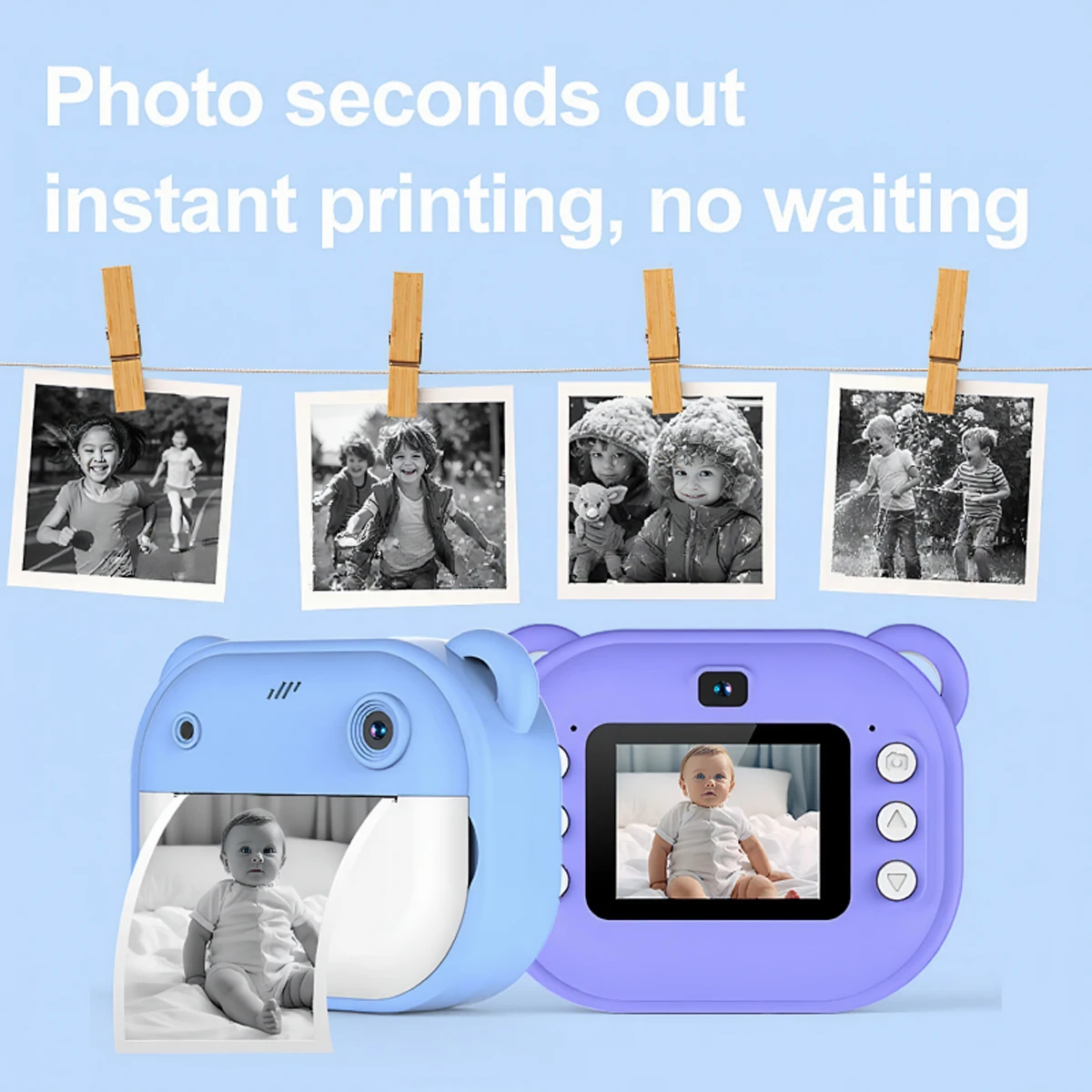 ABS Kids Camera For Thrills Portable Easy To Operate Includes Printer Paper Lanyard Kids Camera Instant Print Durable