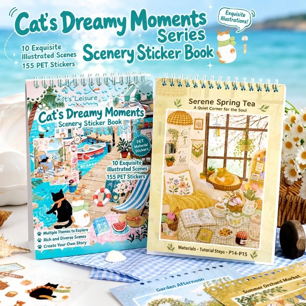 Cartoon Cat 3D Scene Building Stickers Collage Journal Decor DIY Scrapbooking Stickers Die-cut Stationery Craft Stickers Gifts