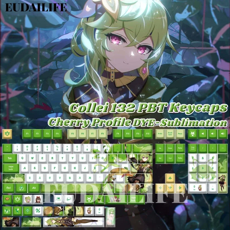 

Genshin Impact Collei 1330, чехол для ключей, PBT DYE, сублимационный Cherry MX, переключатель перекрестной оси, колпачок для механической клавиатуры, игровой подарок