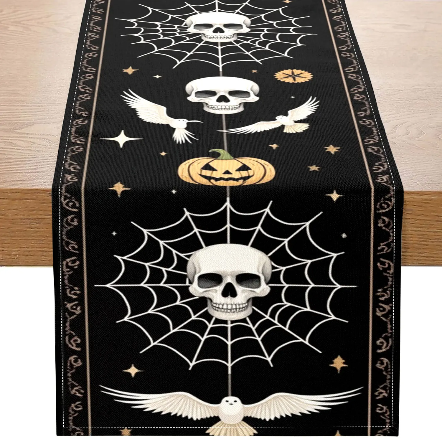 

1 Halloween-Themed Table Runner with Patterns Such as Skulls, Pumpkins, and Spider Webs, Suitable for Halloween Parties, Holiday Decorations, and Other Occasions