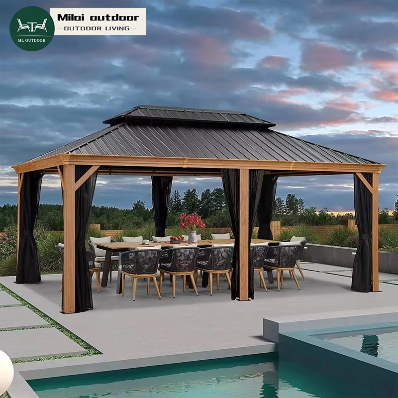 Modern Waterproof Pavilion With Curtain Outdoor Garden Courtyard Mobile Manual Aluminum Alloy Pavilion