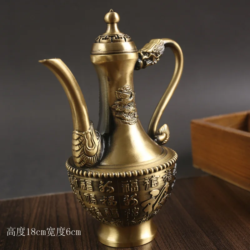 

Brass Prosperity Brought by Dragon and the Phoenix Crafts Decoration Pure Copper Baifu Restaurant Wine Pot B