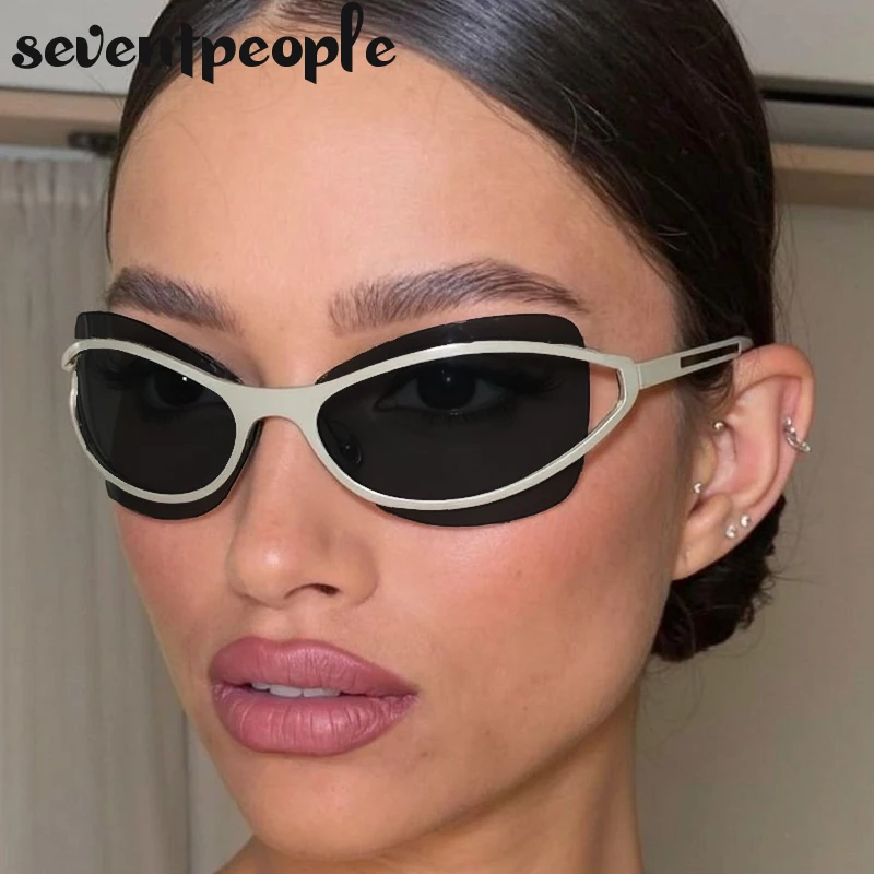 

Y2K Punk Rimless Cat Eye Sunglasses Women 2025 Luxury Brand Fashion Irregular Metal Frame Sun Glasses Lady Vintage Shades UV400