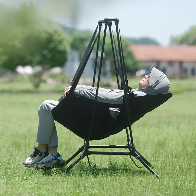 Outdoor camping folding reclining seat, portable large load-bearing sling swing courtyard rocking chair