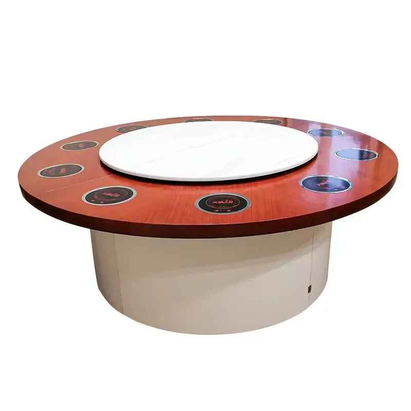 Hotel high-end commercial round solid wood electric sintered stone dining table with rotating turntable
