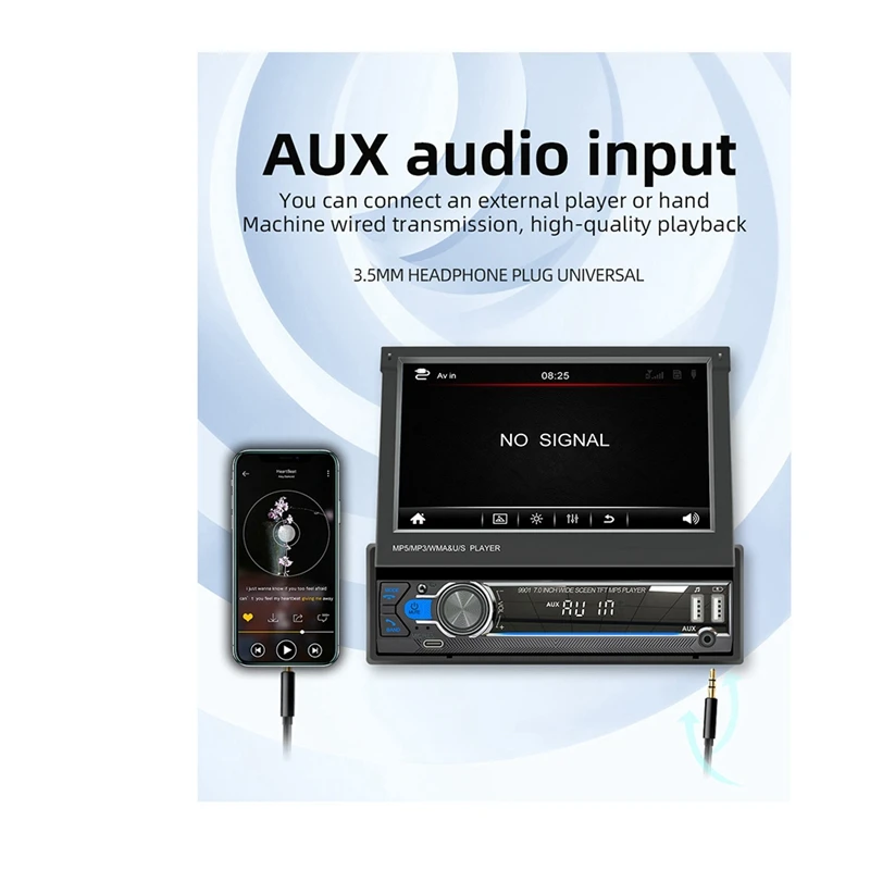 Manual Telescopic Screen Auto Audio Stereo FM Radio Player Bluetooth 1 DIN 7 Inch Autoradio Player