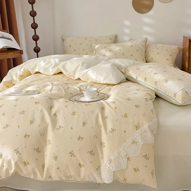 Lace Style Bedding Set Pure Cotton Bed Sheets Set Girls Room Bedclothes Skin-friendly Duvet Cover Set for Home постельное белье