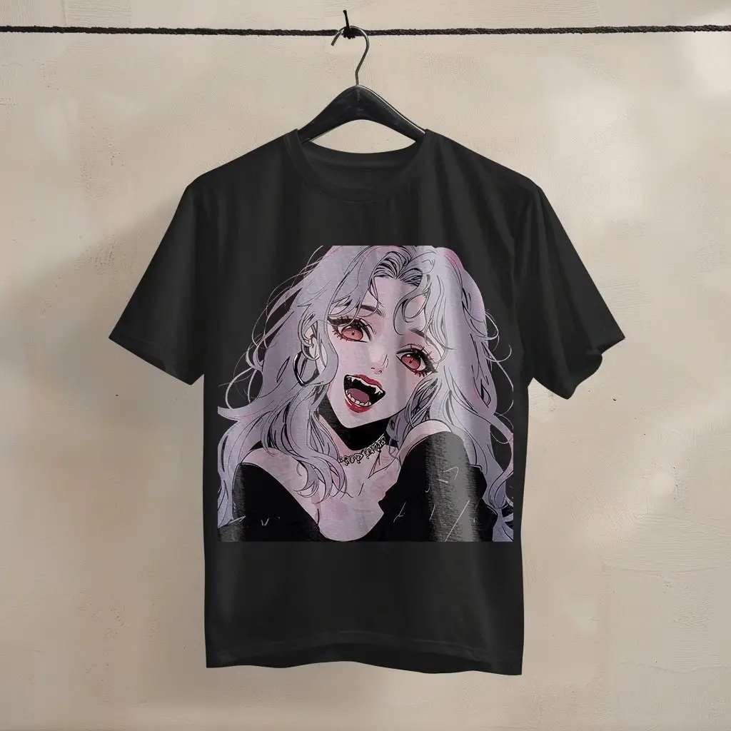 Anime Vampire Girl Pastel goth 90's Aesthetic Garment Dyed T shirt