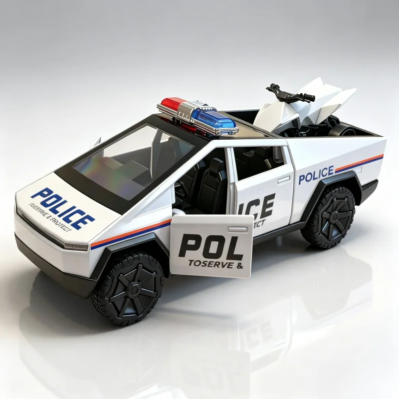 1/36 Cyber Geometric Style Police Pickup Alloy Model, with Openable Doors, Realistic Car Model, Home and Office Desk Display Orn