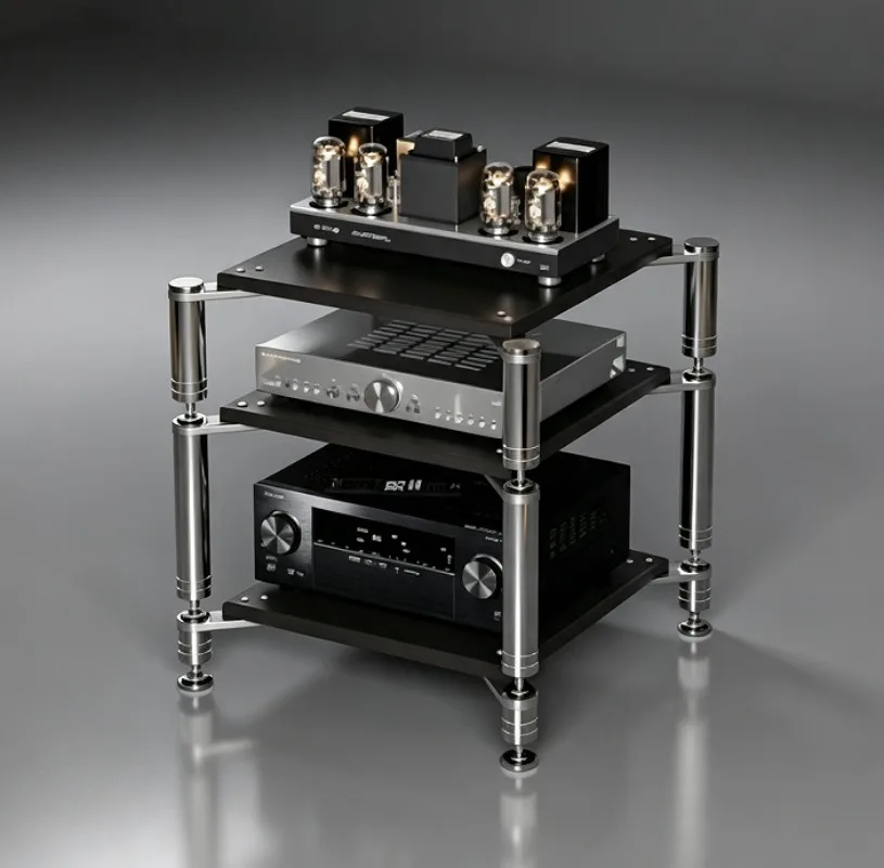 HIFI Audio Equipment Rack, Vibration Isolation Stand for Power Amplifier & AV Receiver, Sturdy HiFi Cabinet
