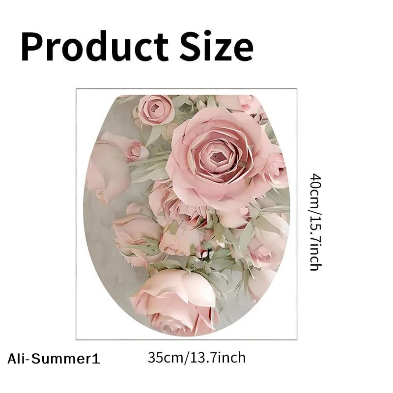【E】Rose Toilet Lid PVC Sticker Waterproof Self Adhesive Custom Design For Bath Decor
