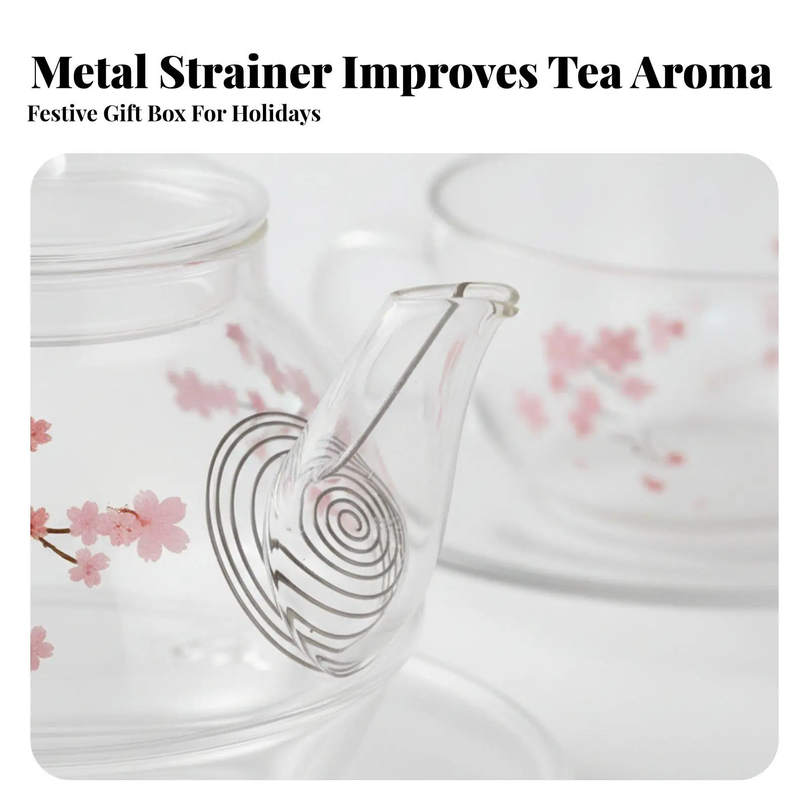 Durable Borosilicate Glass Teapot Set with Cherry Blossom Motif Space Saving Design Perfect for Afternoon Tea Break