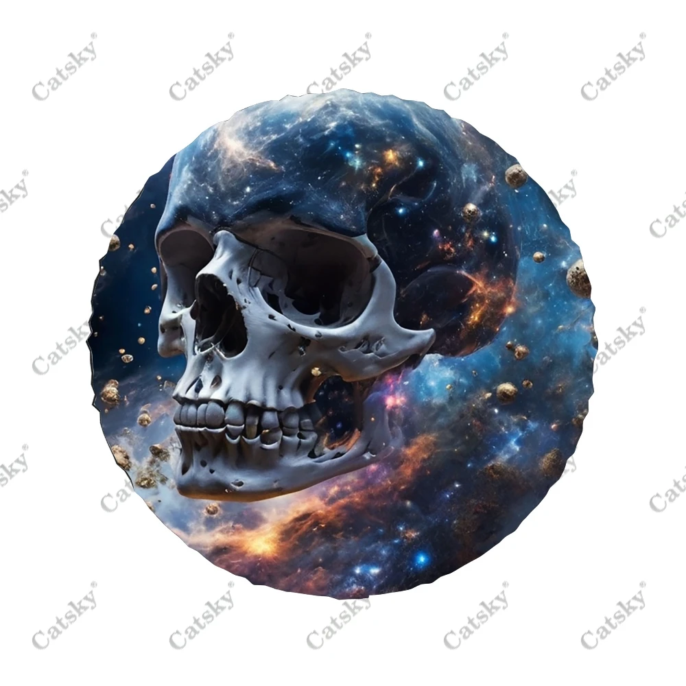 Abstract Creepy Skull Polyester Universal Spare Wheel Tire Cover Custom Tire-Covers for Trailer RV SUV Truck Camper