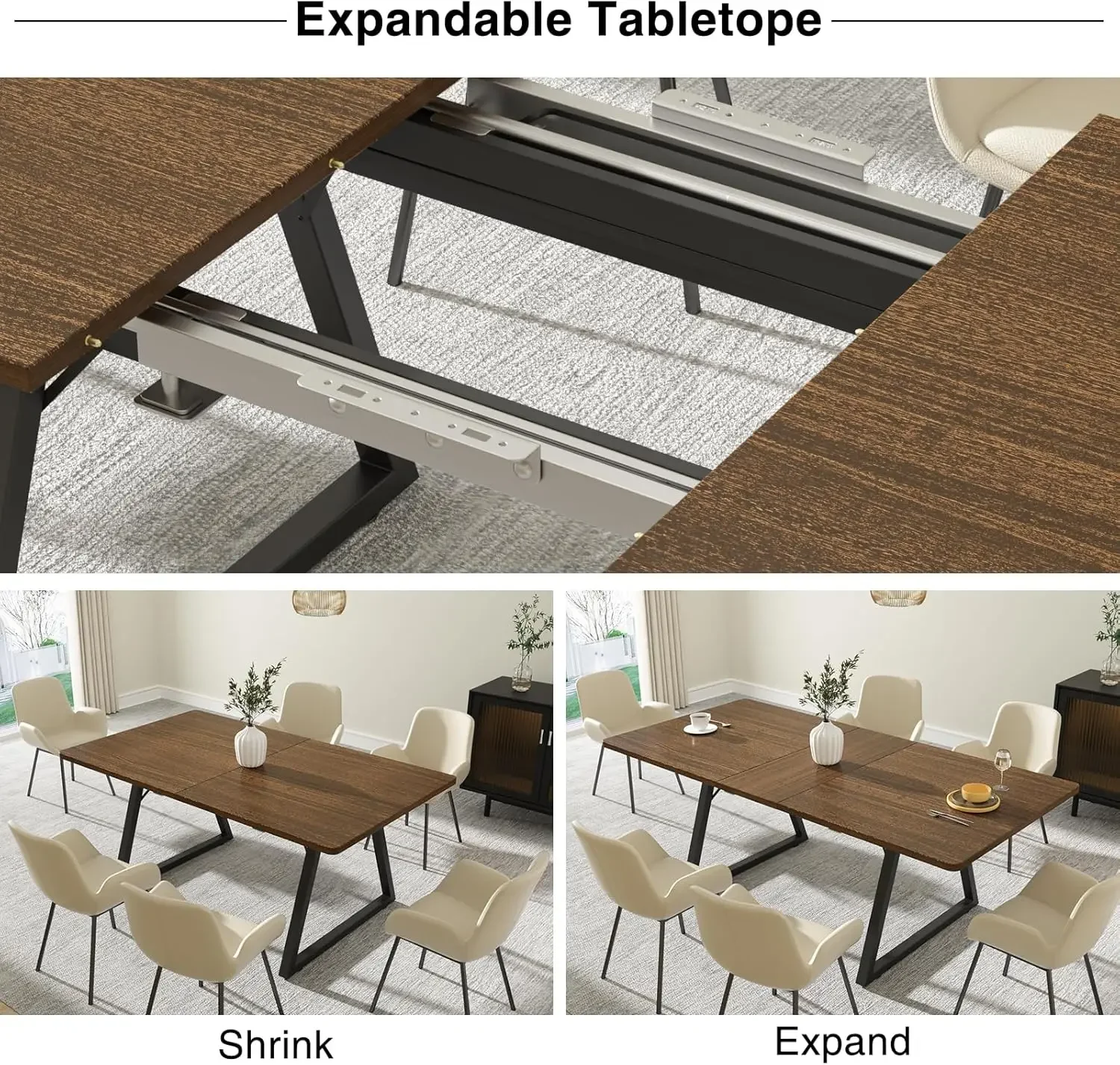 Vabches Uitschuifbare eettafel voor 4-6, 67