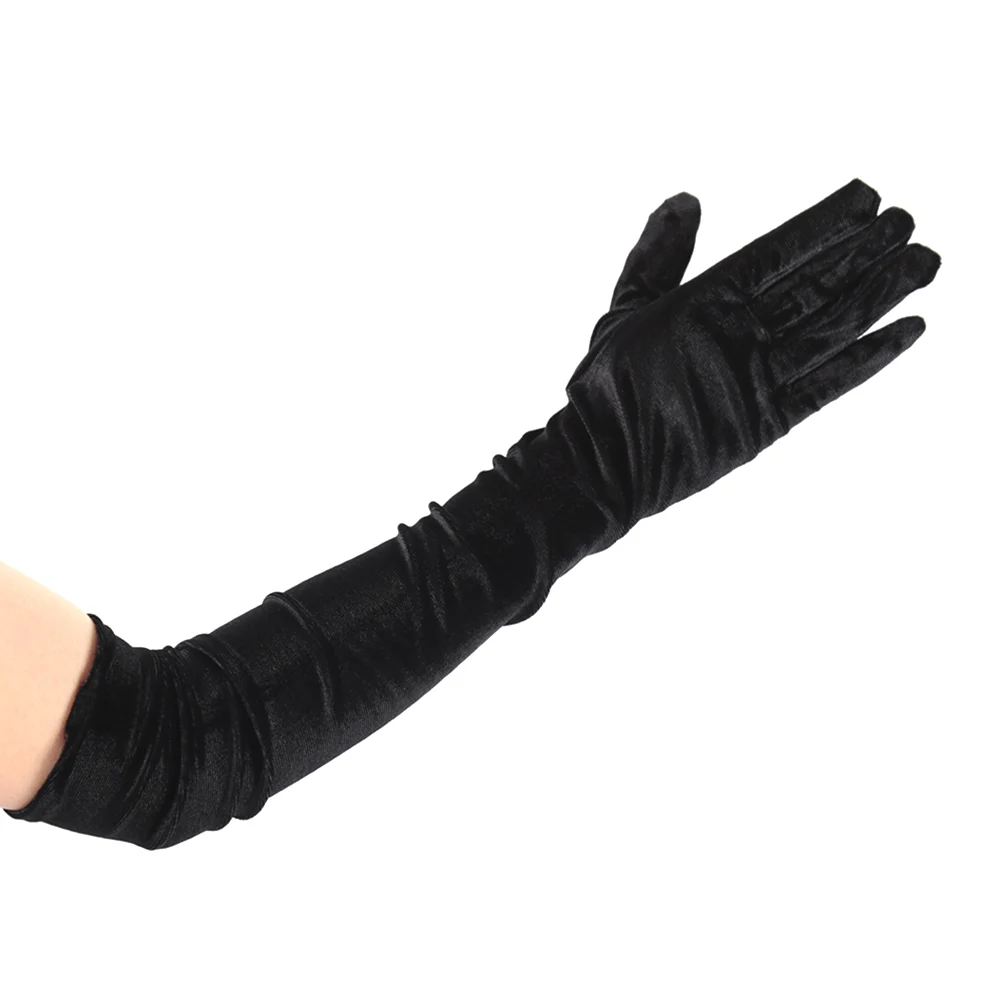 55cm women Vintage Black Velvet Long Gloves Opera Over Elbow Arm Sleeve Full Finger  Driving Evening Dress Etiquette Gloves