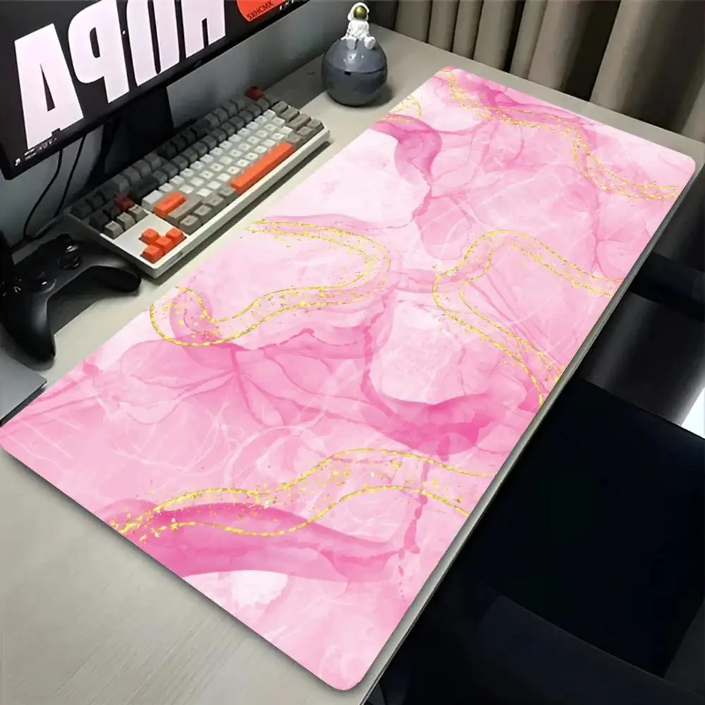 Floral Smooth Durable High Definition Print Gold Vein Pink Rose Table Mat Mousepad Rubber Non Slip For Mixed Office Mousepad