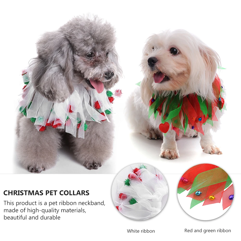 

2 pcs Pet Christmas Collar Ribbon Soft Durable Washable Lightweight Festival Decoration For Dogs Polyester Birthday Necklace