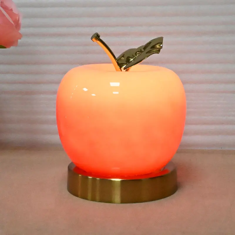 Moden Creative Iron Base LED Table Lamps Apple Glass Lampshade Living Room Bedroom Restaurant Office Desk Lights Home Decoration