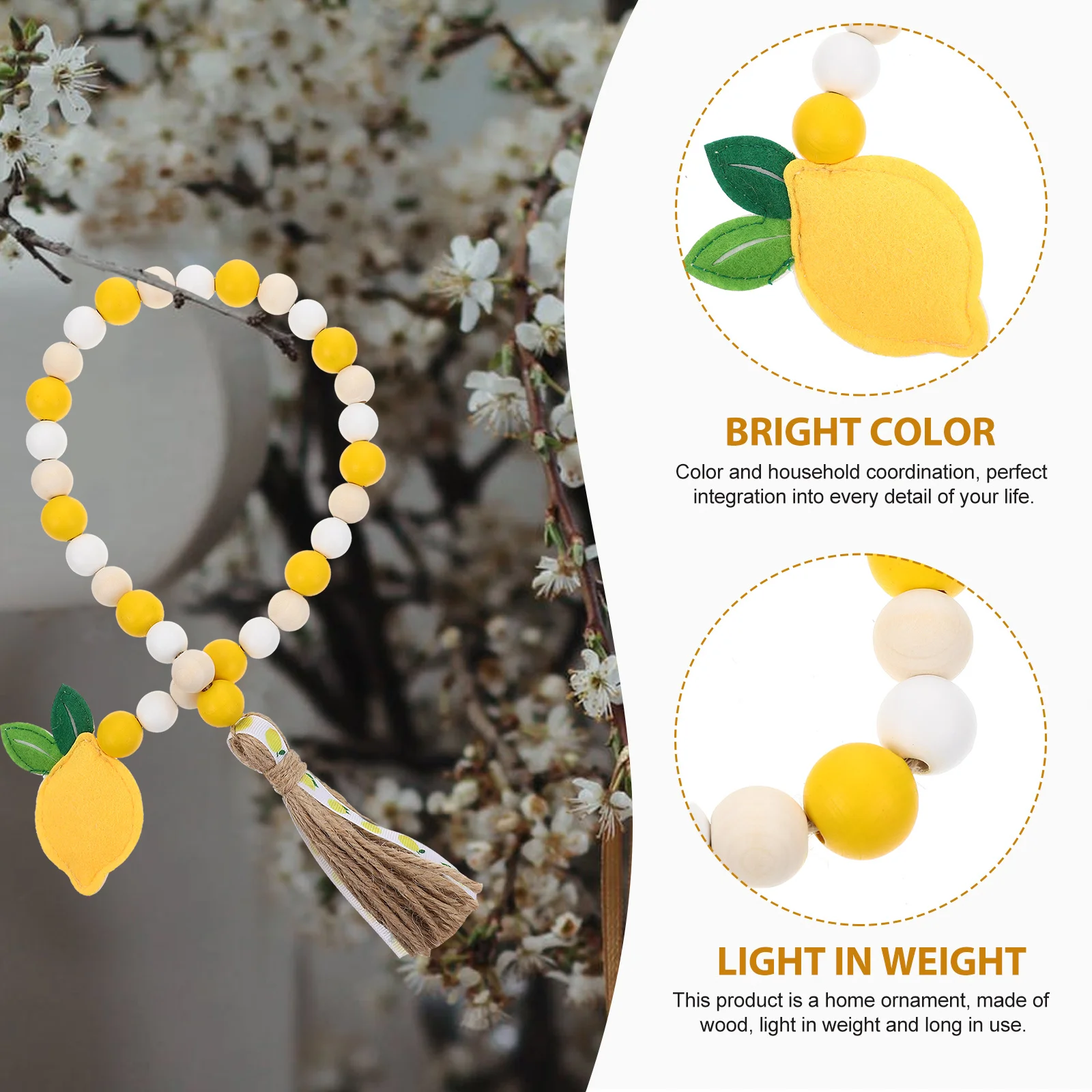 

Lemon Wood Bead Tassel Pendant Handcrafted Wooden Wall Hanging Decor for Living Room Bedroom Boho Home Styling Gift