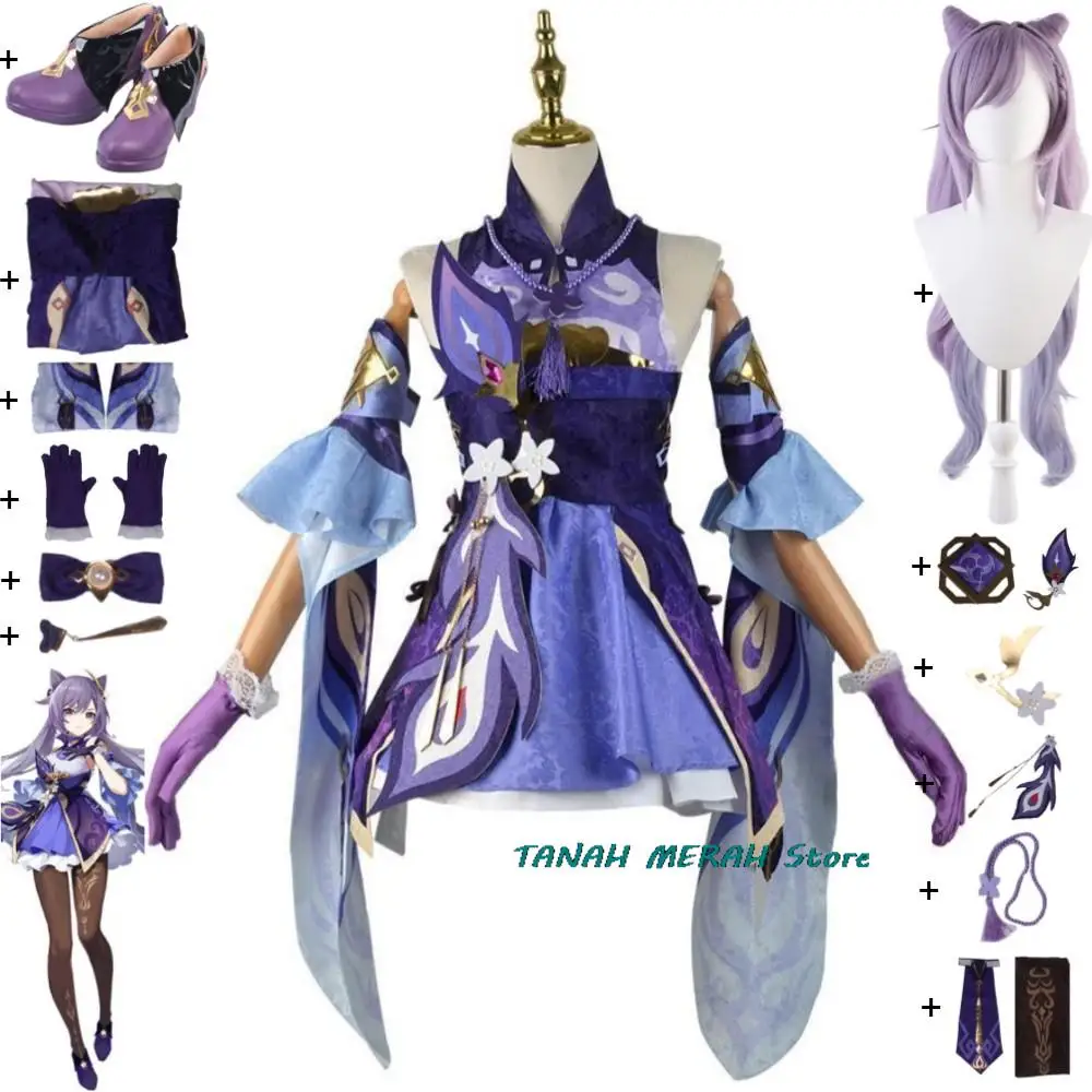 Anime Game Genshin Impact Keqing Kequeen Ke Qing Cosplay Costume Purple Wig Shoes Liyue Qixing Dress Lovely Uniform Hallowen