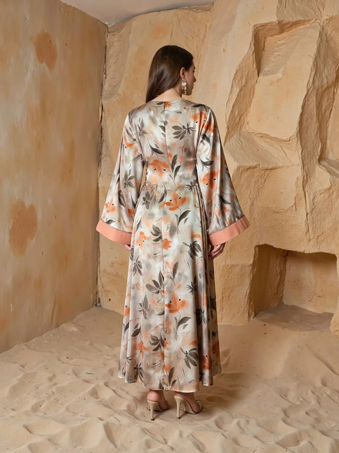 Nowa muzułmańska luksusowa moda, uniwersalna szata z nadrukiem, elegancka i pełna gracji abaja, odzież z Bliskiego Wschodu, długa sukienka z Dubaju.