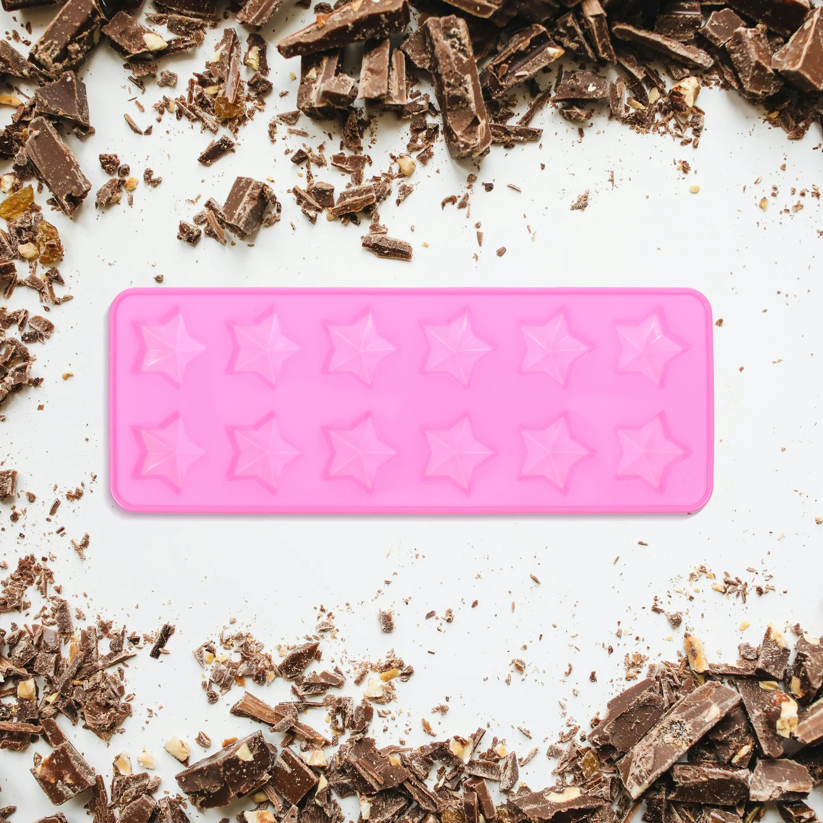 

12 Five-pointed Star Cake Molds Pink Silica Gel Chocolate Silicone Candy Molds Reusable Non-stick Easy Clean Multi-grids Jelly