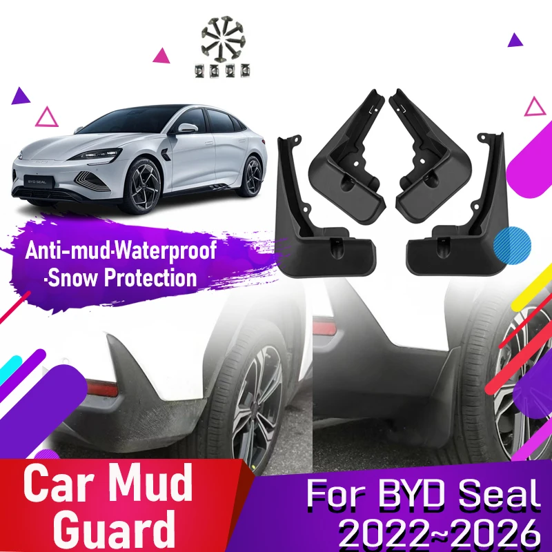 4PCS Car Painted Mud Guards For BYD Seal 2022 2023 2024 2025 2026 ABS Front Rear Wheel Mudguards Fenders Flares Auto Accessories