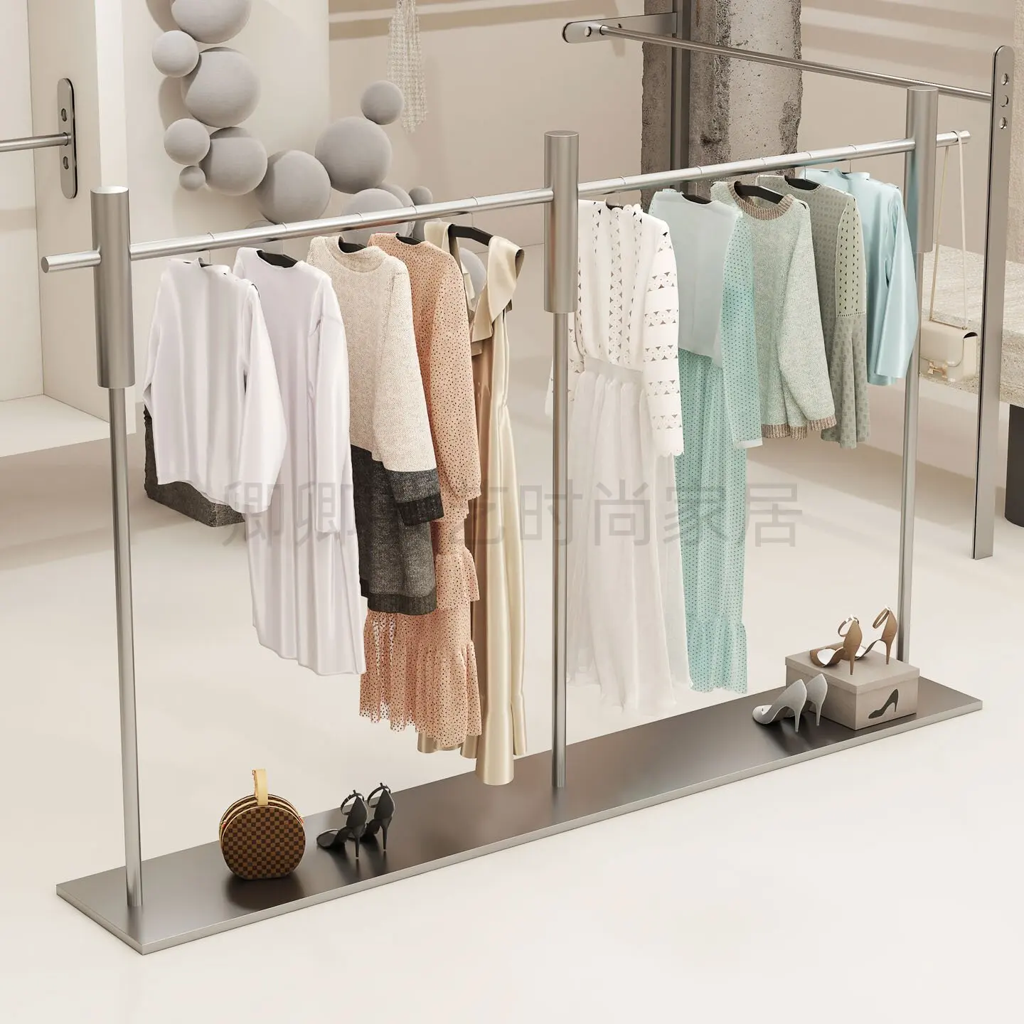 Clothing Store Display Rack Stainless Steel Middle Island Rack Men's and Women's Clothing Store Floor-to-ceiling Side Hanging