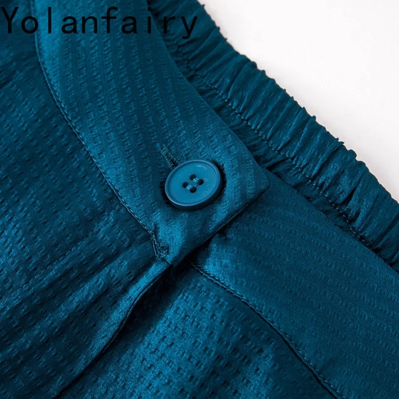 YOLANFAIRY 93% Mulberry Silk Pants Woman Elegant High Waist Satin Skinny Pants  Casual Summer Women's Pants Nine-points Trousers