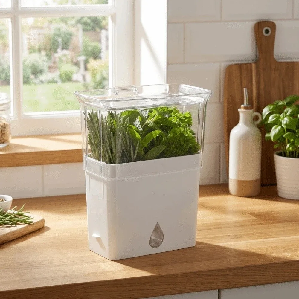 Plastic Fresh Herb Keeper Large Capacity Airtight Vegetable Keeper Crush-Proof with Lid Herb Preserver Prolongs Produce Life