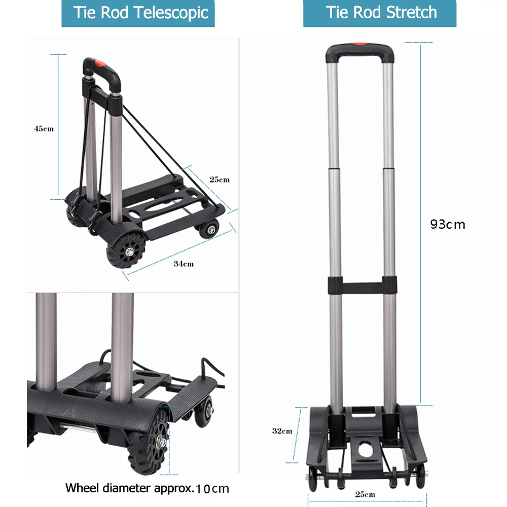 75kg Multi-purpose Trolley with Wheels for Trolley Shopping Cart Folding Portable Household Trailer Handling Luggage Cart 카트